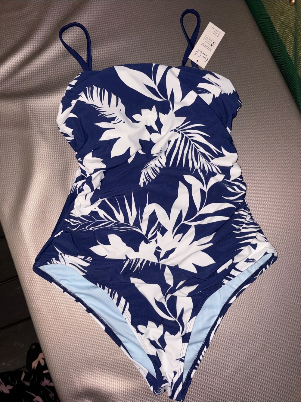 Girls' Navy Blue & White Tropical One-Piece Swimsuit -